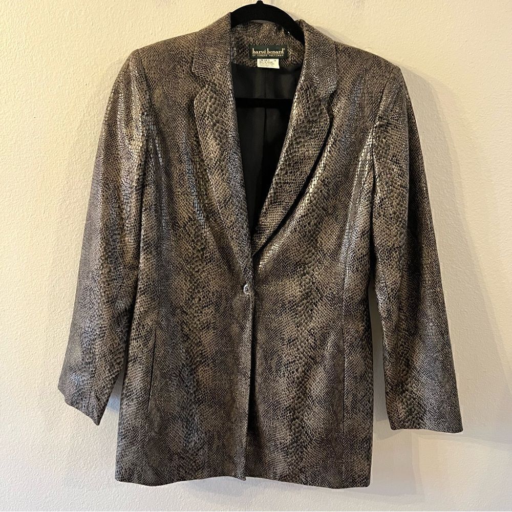Harve Benard Jacket Blazer Faux Snake Print Brown Fully Lined Size 6
